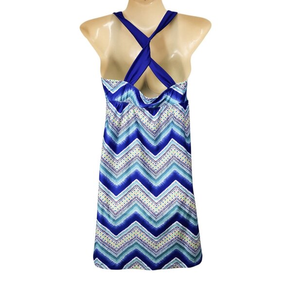 Title Nine Chevron Swim Dress With Cross-Back Design & Ruched Front Small Size - Picture 3 of 8